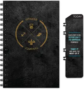 Global Printed Products Workout Fitness Journal Nutrition Planners: Clip-In Bookmark, Sturdy Binding, Thick Pages & Laminated Protective Cover (Black & Gold)