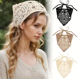 Boho Triangle Headbands Set, Adjustable Non-Slip Knit Lace Hair Bands, Vintage Hairstyle Accessories, Colors