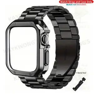 KAYKWONG'S Stainless Steel Watch Band with TPU Case, Solid Color Watch Band for Apple Watch Series 11/10/9/8/7/SE2/SE/6/5/4/3/2/1, 38-49mm, Smart Watch Straps, Smart Watch Accessories, Wearable