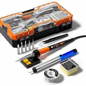[Father's Day Gift]Soldering Iron Premium Kit, 60W Soldering Gun with Ceramic Heater, 12-in-1 Soldering Tool, Adjustable Temperature 200 to 450°C, Includes Soldering Iron Tip, Solder Wire, Pump and Paste