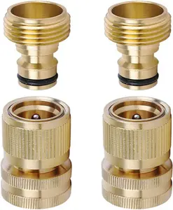 Brass Hose Quick Connect, 3/4 Inch GHT Thread Garden Hose Quick Connector No-Leak Water Hose Quick Connect Fittings Male and Female - 2Packs