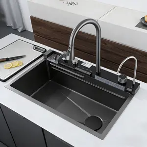 30" Smart Workstation Kitchen Sink, Digital Display, Water-Powered Piano Key Faucet, 3 Water Modes, Honeycomb Coating, Cup Washer & US Garbage Disposal Compatible