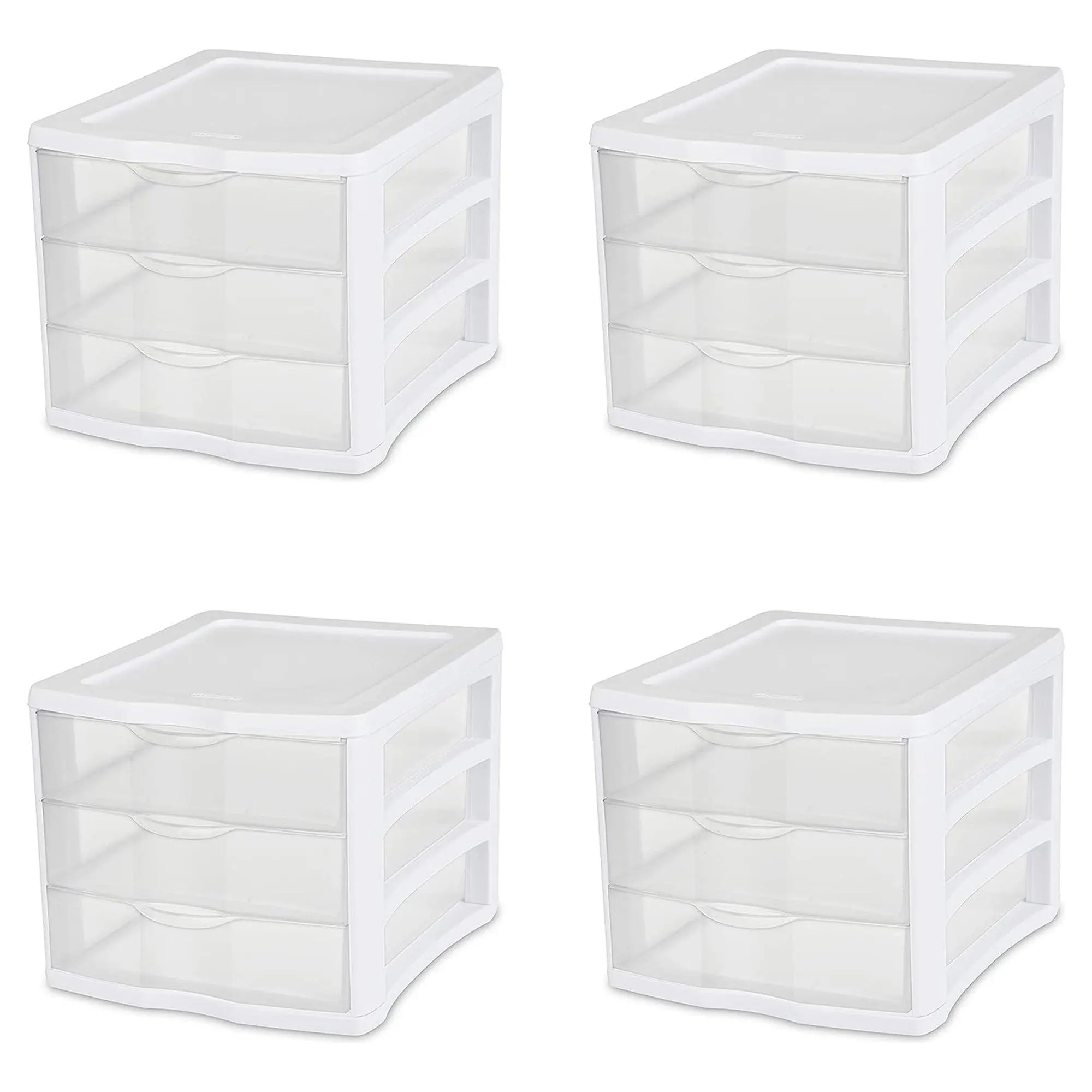 Sterilite 3 Clear Drawer Desktop Storage Unit Home Tabletop Organizer, 4 Pack Boxes Plastic