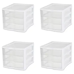 Sterilite 3 Clear Drawer Desktop Storage Unit Home Tabletop Organizer, 4 Pack Boxes Plastic Sterilite 3 Clear Drawer Desktop Storage Unit Home Tabletop Organizer, 4 Pack Boxes Plastic