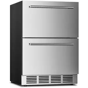 COWSAR Under Counter Refrigerator, 24 Inch Double Drawer Beverage Fridge, Built-in Outdoor Beverage Cooler for Soda Drink & Beer, 145 Cans for Kitchen & Commercial, Silver