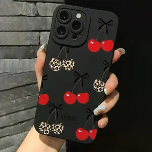 [High-Quality iPhone Case] High-Quality Protective iPhone Case with Full-Screen Red Cherry and Leopard Print Design, Precise Cutouts, Suitable for iPhone17 / 16/15/14/13/12 and Pro Max Series - Great Birthday Gift, Holiday Present, or Gift for Friends