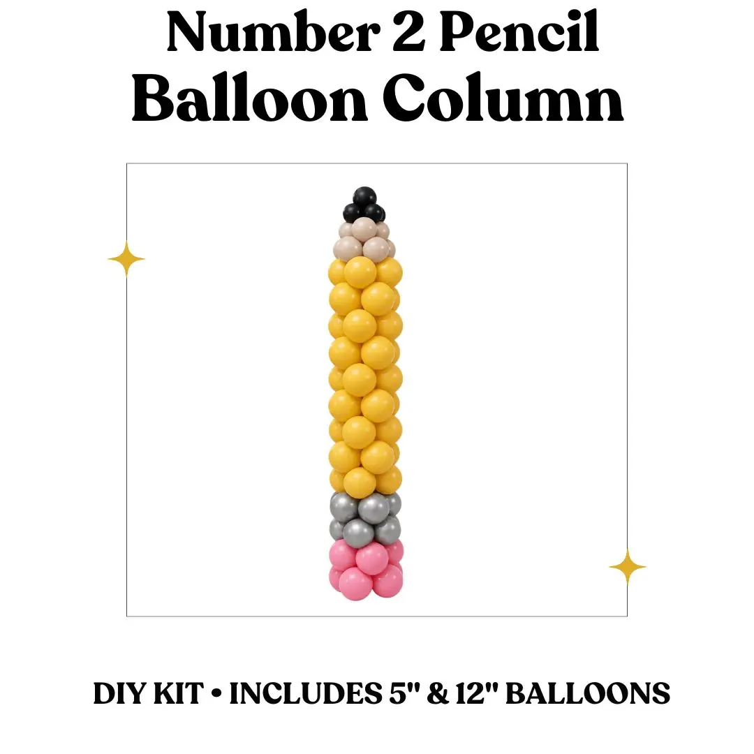 Number 2 Pencil Balloon Column - Amber, Flamingo Pink, Chrome Silver, Black