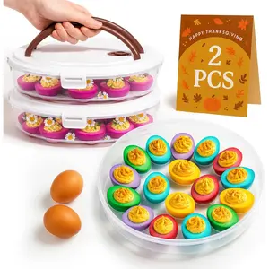 2-Pack Deviled Egg Container with Lid - 34-Egg Platter with Handle, Stackable & Portable Carrier for Parties, Holidays, Camping, and Fridge Storage