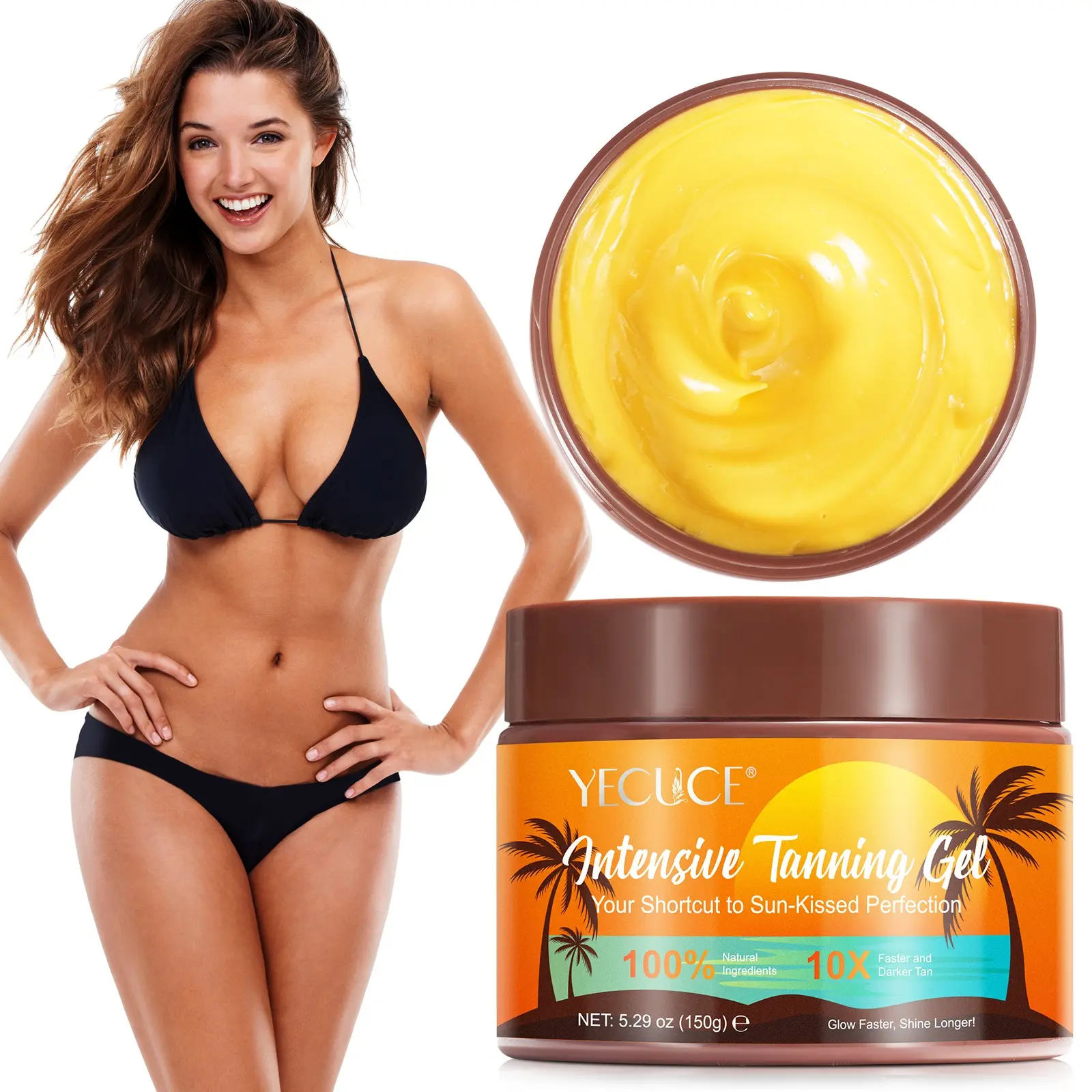 YECUCE Tanningcream 150g, Smooth Tanning, Natural Bronzed Tan, Longer-Lasting Glow, Triple Plant Oils (Carrot, Olive, Walnut) Promote a Natural Tan, Cocoa Butter Hydrates Without Dryness, No Harsh Chemical Tanning Agents