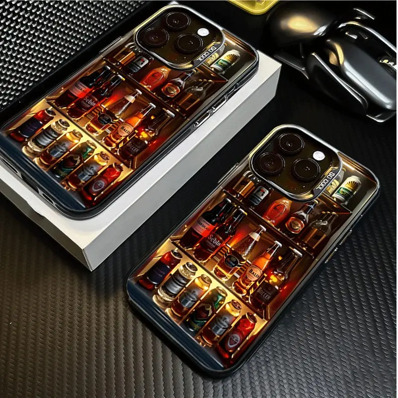 Shockproof Phone Case Compatible with iPhone - Vintage Neon Bar Cabinet Drinks Pattern 2D Printed Aesthetic Cover