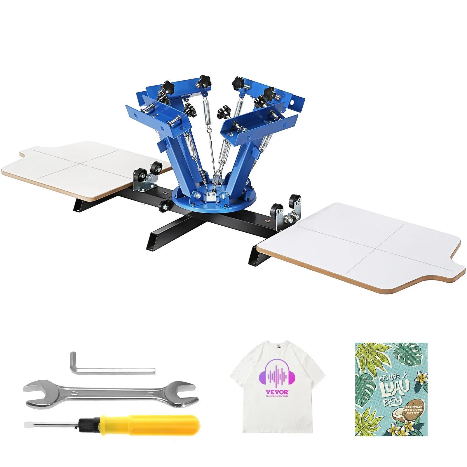 【Summerfinds】VEVOR Screen Printing Machine, 4 Color 2 Station, 360° Rotable Silk Screen Printing Press, 21.2 x 17.7in / 54 x 45cm Screen Printing Press, Dual-layer Positioning Pallet for DIY T-shirt Printing