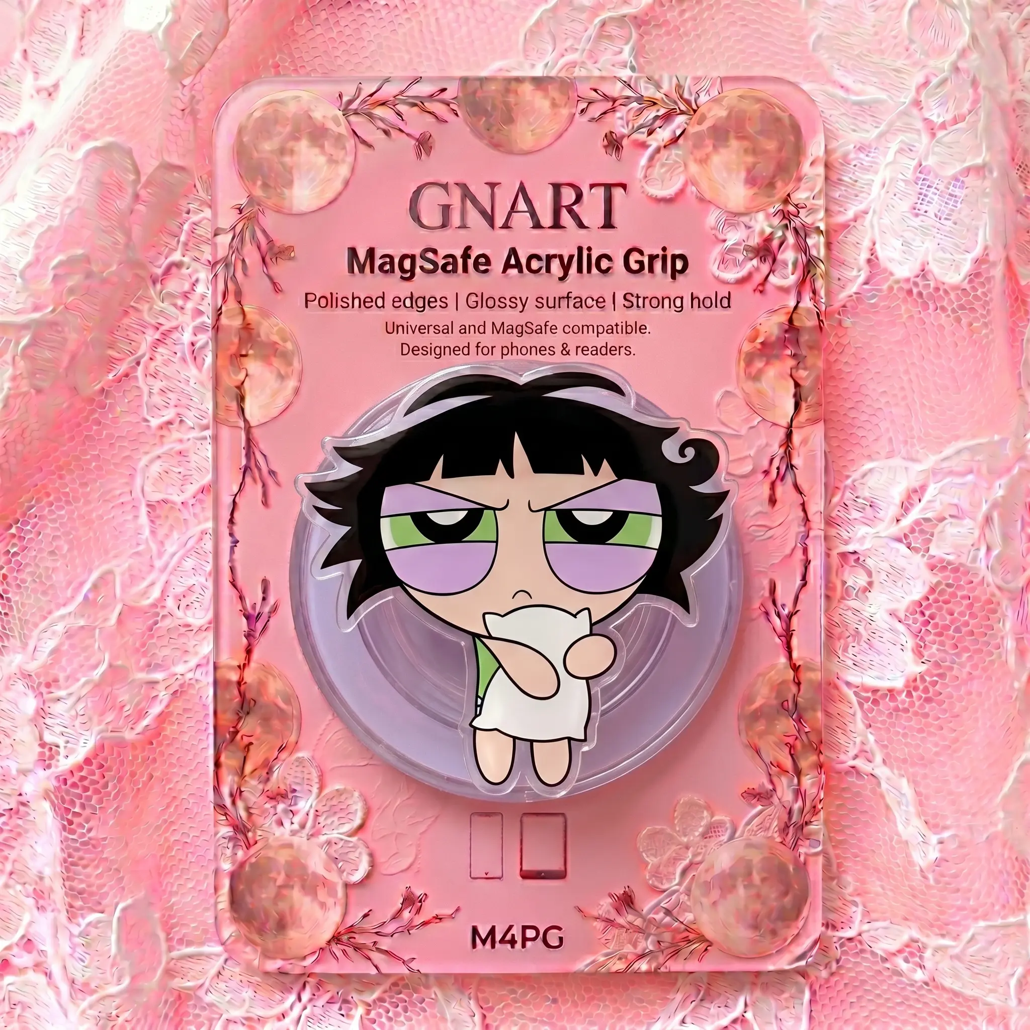 Grumpy Pajama Girl Acrylic MagSafe Phone Grip | Cute Sleepyhead Holding Pillow Phone Ring | Retro Cartoon Aesthetic Magnetic Stand Holder