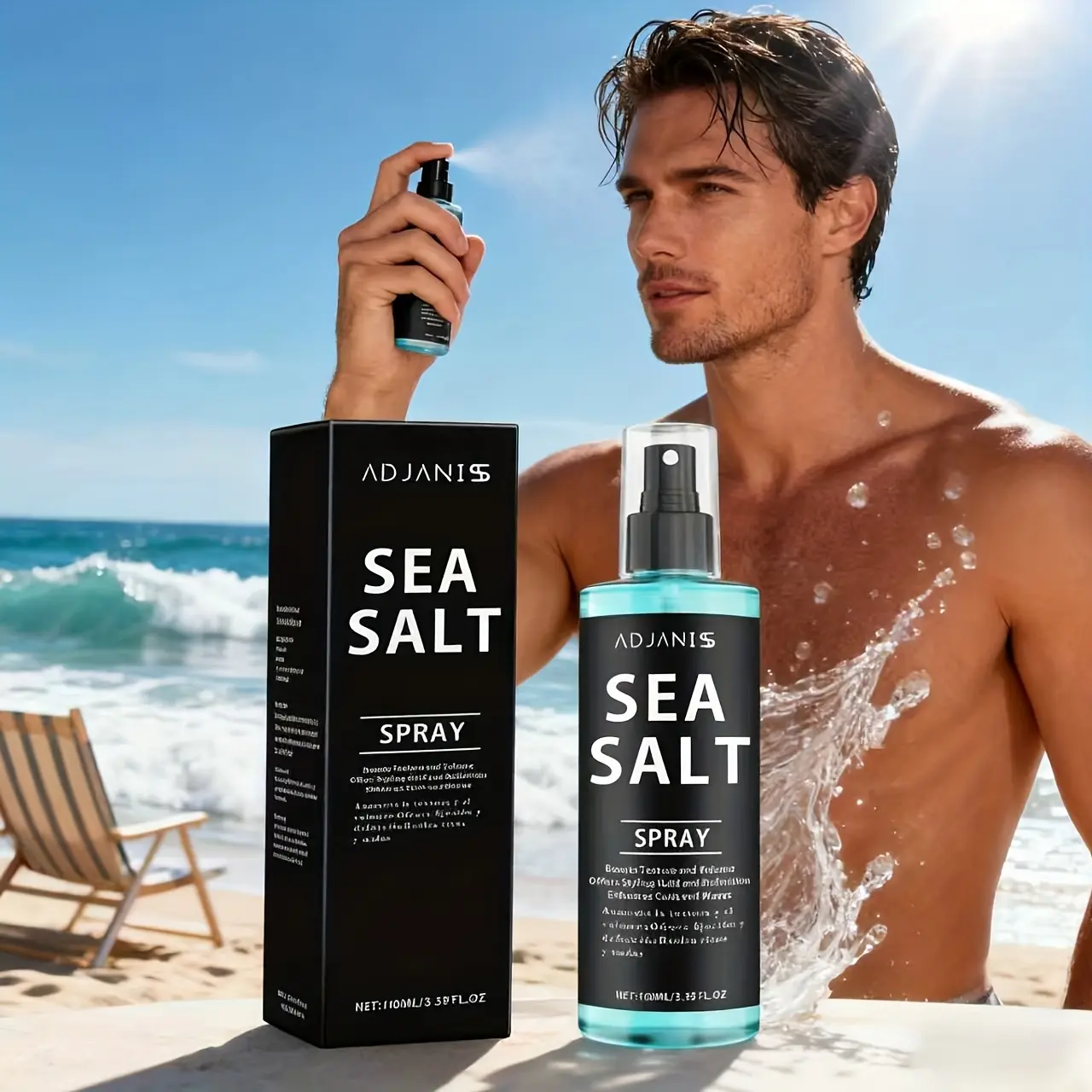 Adjaniss Men's Sea Salt Textured Hair Gel Spray, Haircare, Natural Matte Finish, Volumizing and Texturizing, Suitable for Wet or Dry Hair, 100ML Travel Size