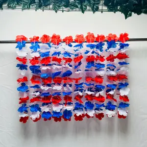Red White Blue Hawaiian Leis, Independence Day Party Neck Garland, 96cm Extra Long Decorative Flower Chain