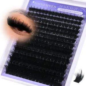 Cluster False Eyelashes with Stems 300D Comic Curl, Fluffy Eyelashes Cluster, 10-22mm Thickness, D-Curl Single Fiber Extensions, DIY at Home