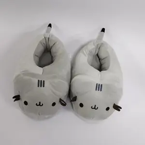 Cartoon Full Covered Cat Slippers Warm Winter Slides Soft Plush Doll Indoor Cute Anime Bedroom Shoes For Man Woman Home Use