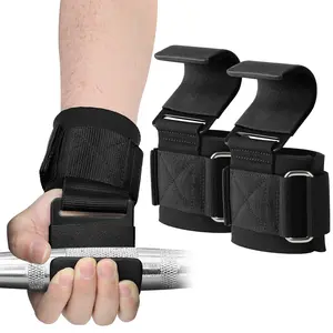 2 Pack Fitness Weightlifting Hooks with Wrist Straps, Fitness Training Straps, Durable Handles for Power Lifting, Shrugs & Pull-Ups, Deadlift Straps, Gym Essential Accessories