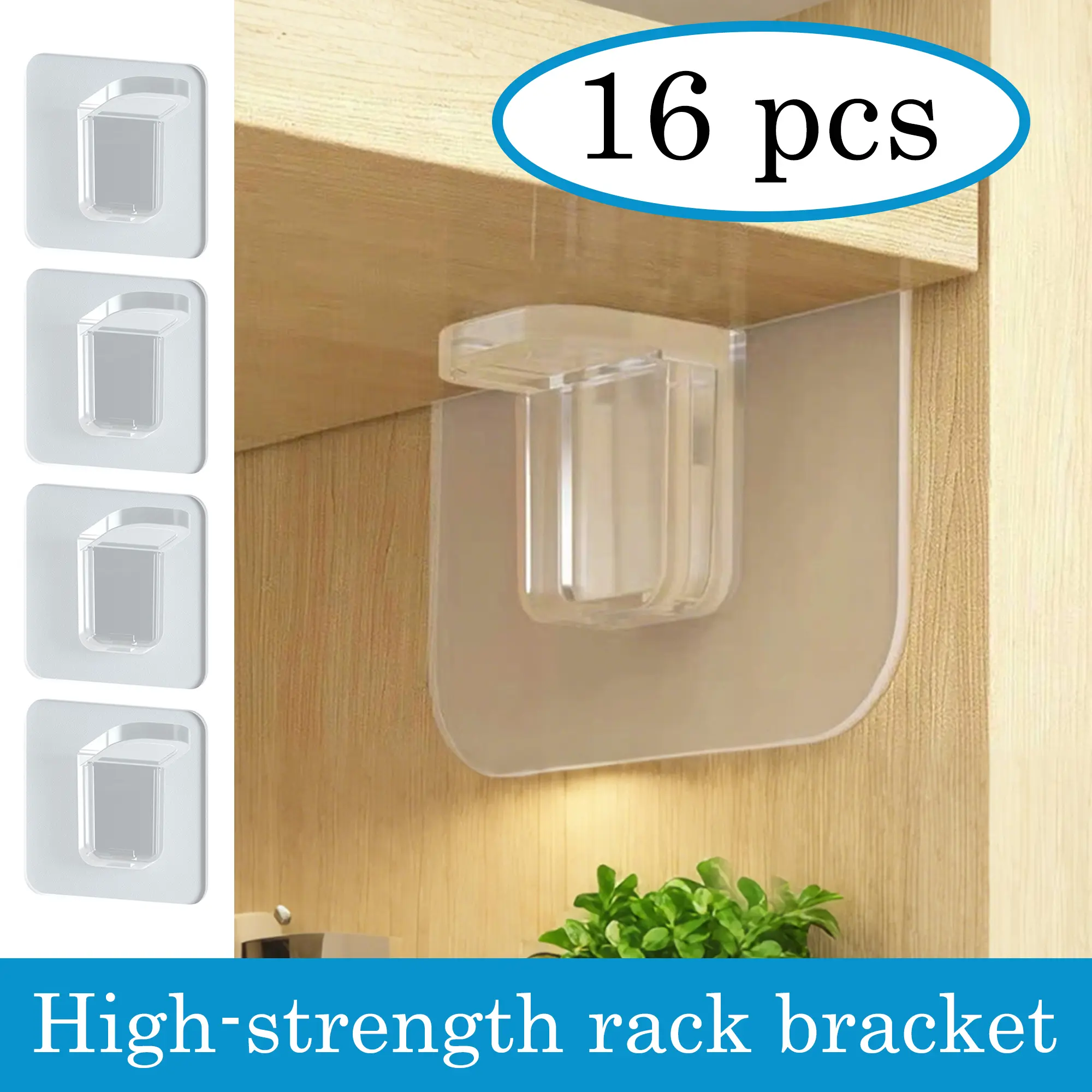 16 Counts Shelf Support Pegs, Punch-Free Transparent Supports, Easy Install Brackets for Home Cabinets
