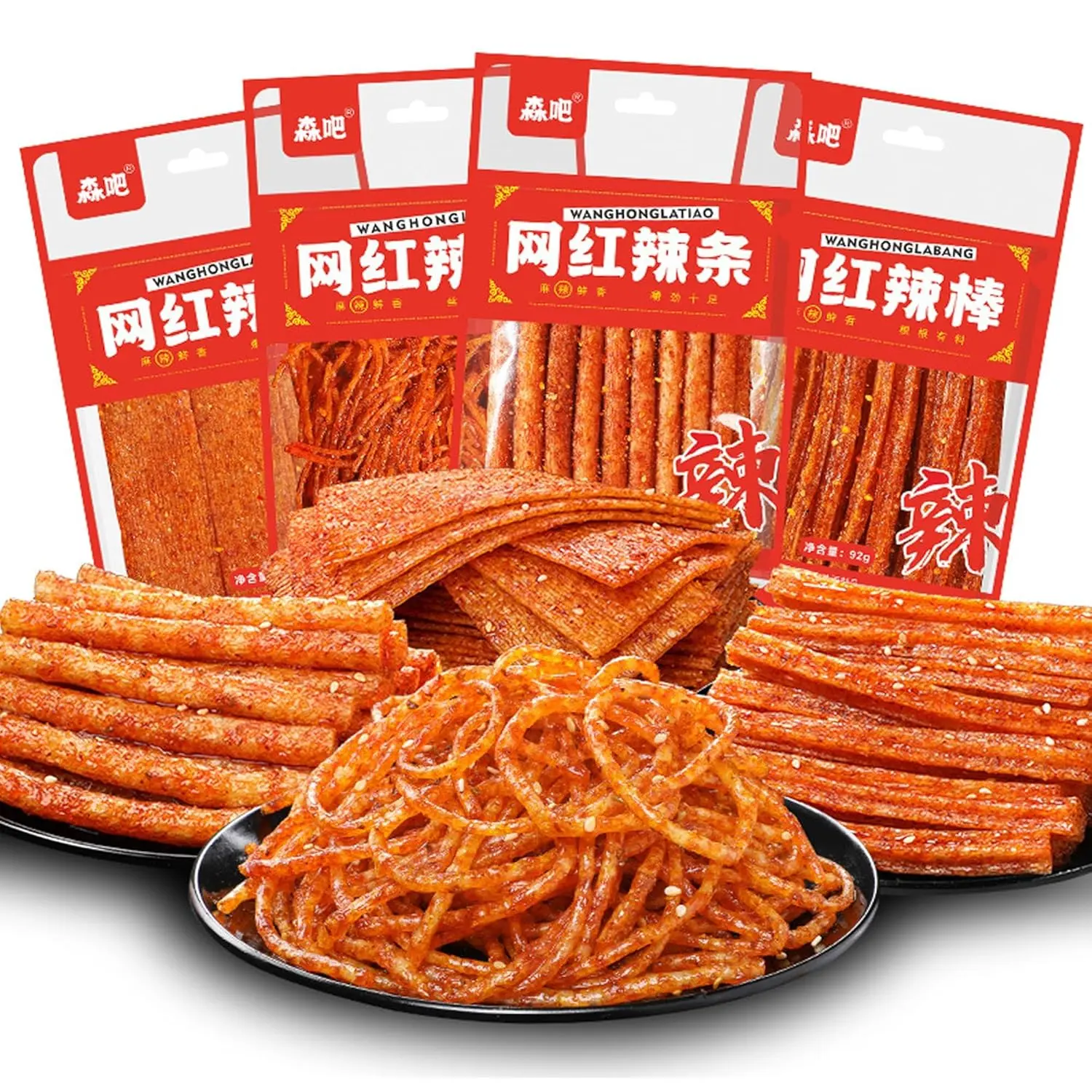 Spicy Strips,Latiao,4 Packs Chinese Spicy Sticks,Classic Piquancy Daily Party Latiao Delicious Snack-3.2Oz Per Pack