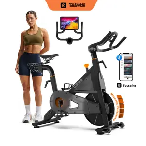[SALE] TOUSAINS Exercise Bike for Home, Quiet Magnetic Stationary Bike with App Compatible, 300LB Capacity Indoor Cycling Bike, Adjustable Large Seat, LCD Display & Dumbbell Rack