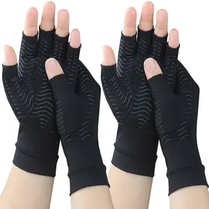 2 Pairs Copper Arthritis Compression Gloves for Rheumatoid, Osteoarthritis, Carpal Tunnel Pain Relief, Compression Hand Gloves for Women & Men,Anti-Slip Fingerless Gloves for Work,Typing (XL)
