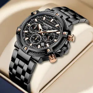 Cool Stylish Veadons Men's Quartz Watch Multifunctional Chronograph Luminous Dial Waterproof Calendar Stainless Steel Strap Fashion Elegant Design Perfect Birthday Gift for Boyfriend Party Essential Daily Wear