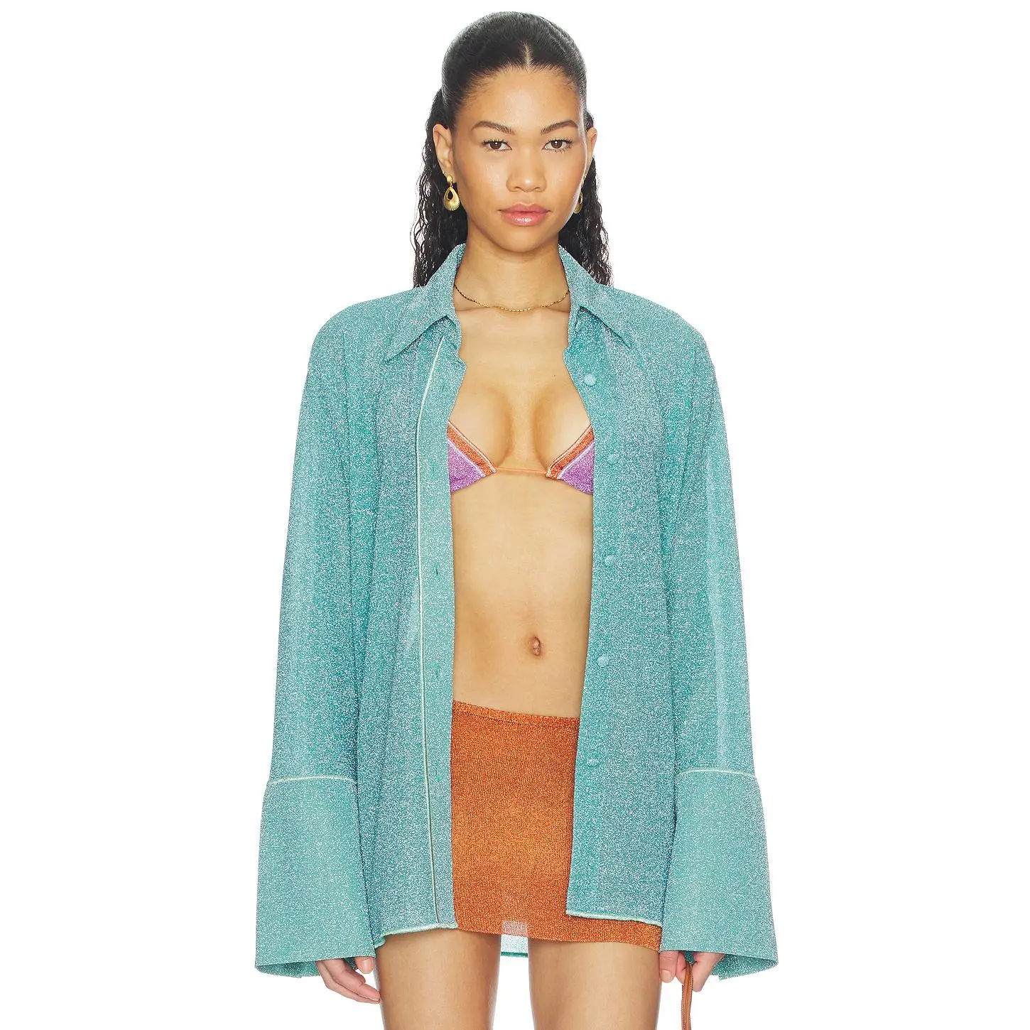 Oseree Lumiere Sleeves Shirt in Sea Turquoise