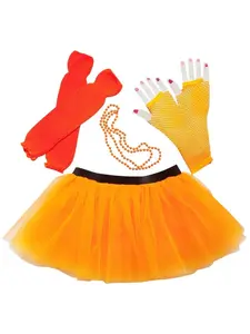 80s Costume for Teens or Women in Neon Orange with Tutu & Accessories
