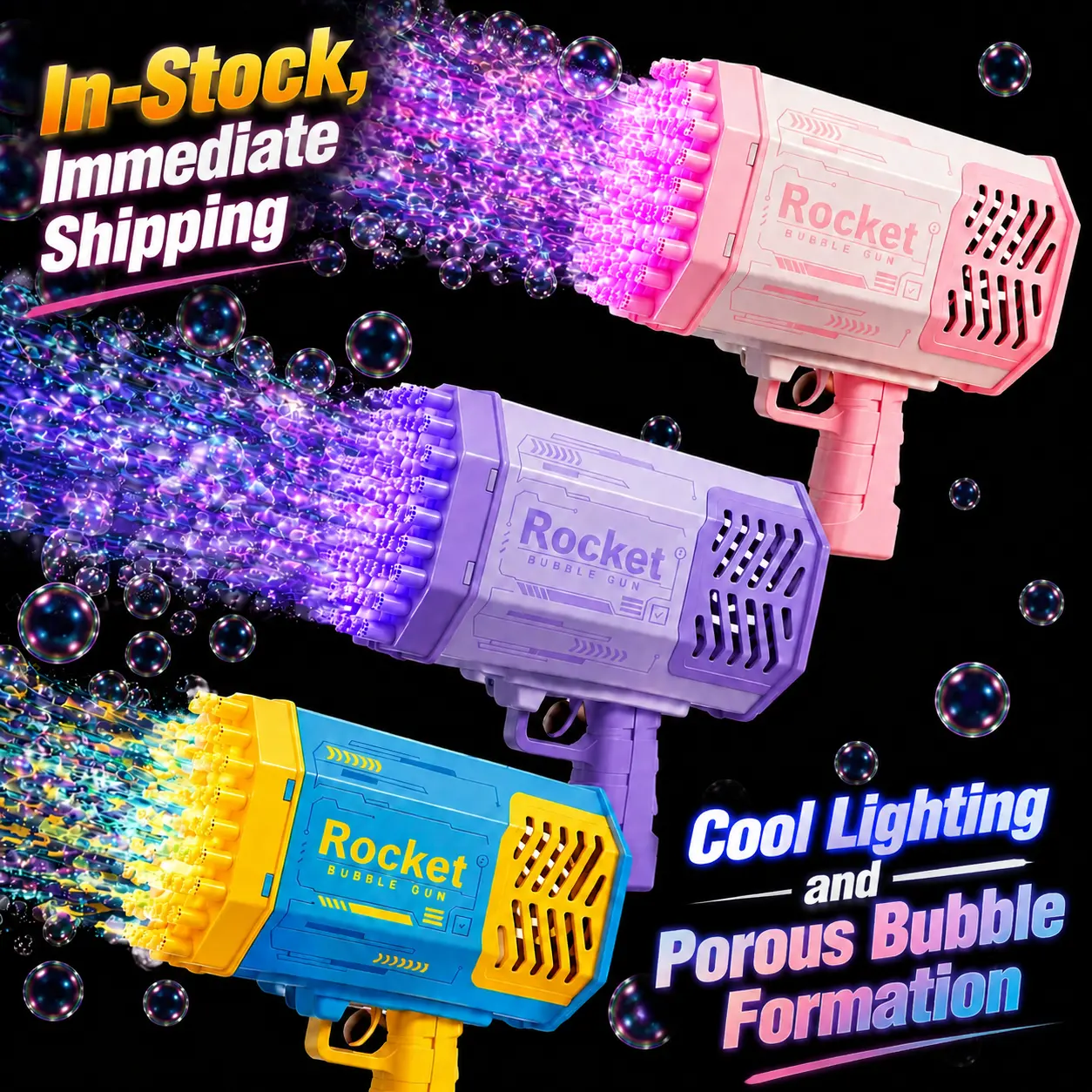 Bubble Machine, Bubble Gun for Kids, 40/69 Hole Bubble Blower with LED Lights for Outdoor Parties, Beaches, Birthdays & Family Gatherings