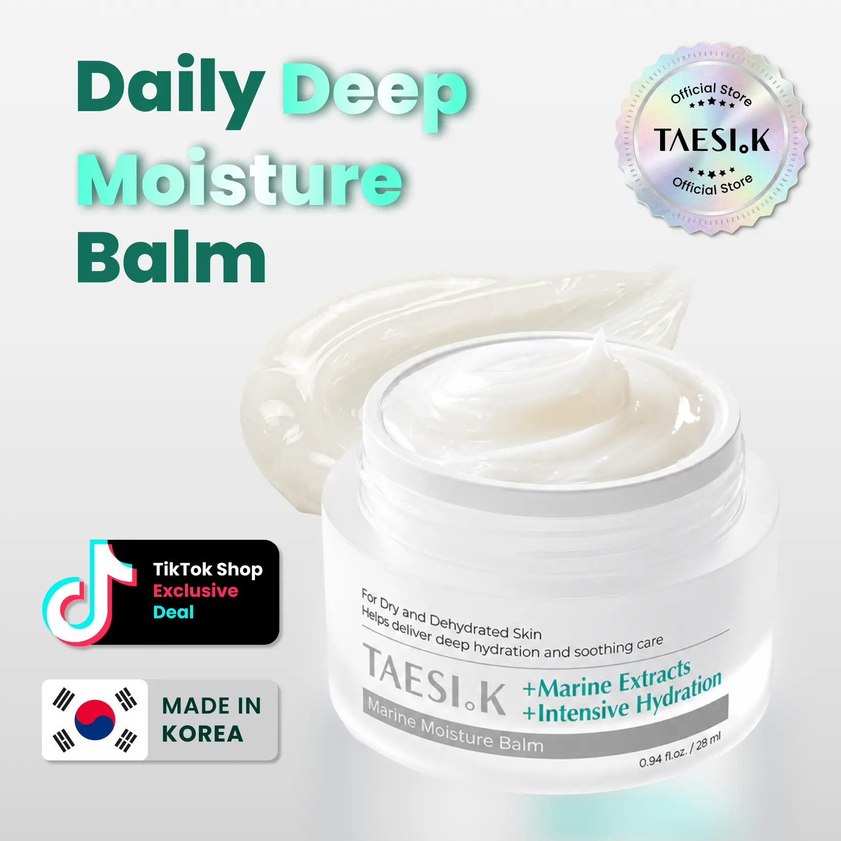 [TAESI.K] Marine Moisture Cream, Barrier Support Moisturizer with Marine Complex & Panthenol for Deep Hydration and Rich Nourishment, Korean Cosmetics for Dry & Sensitive Skin, 0.94 Fl Oz / 28ml