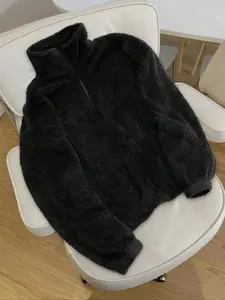 Men's Solid Color Plush Jacket Coats, Loose Casual Fashion Long Sleeve High Neck Outerwear for Fall & Winter, Men's Clothes for Daily Wear