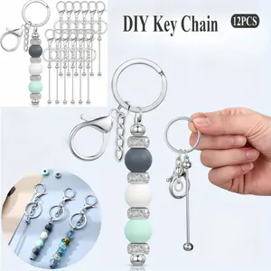 Christmas Gift 12pcs Silver Beadable Key Chain Strips Durable Stylish DIY Keychain Bars for Craft Gift Personalized Designs