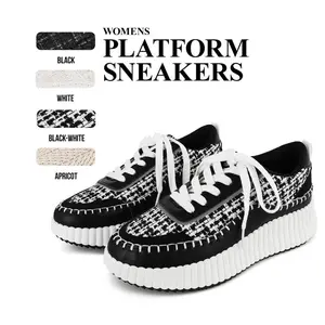 CYNLLIO Chunky Platform Sneakers for Women City Tweed Fashion Comfortable Casual Lace-Up Walking Shoe