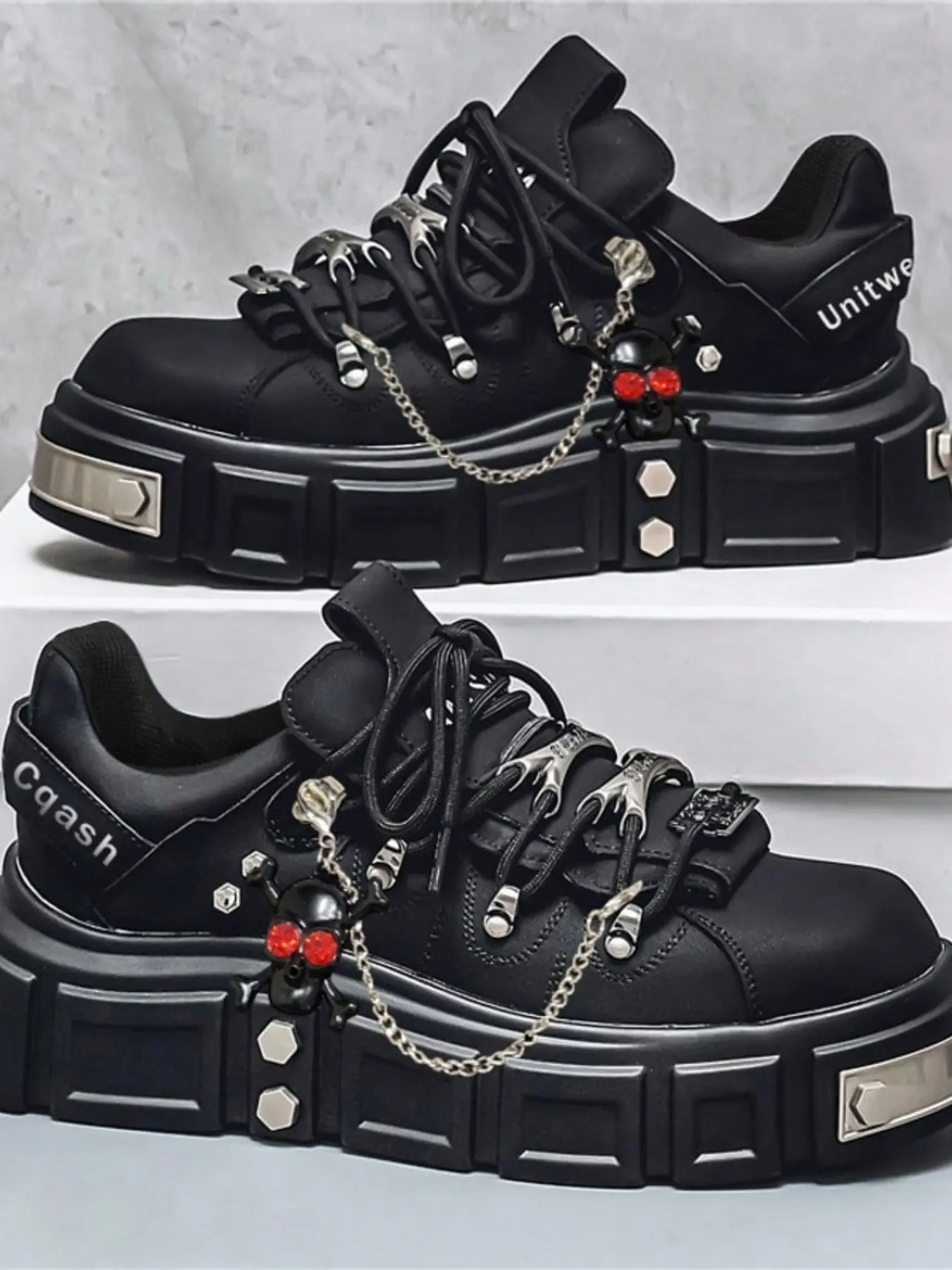 Men's Punk Style Derby Shoes, PU Leather Patchwork Design, Hidden Wedge Heel, Casual All-Season Footwear, Fashionable Thick Sole, Platform Low Top, Athletic Sneaker, Sports Shoes, Streetwear Footwear, Platform Casual Trainers
