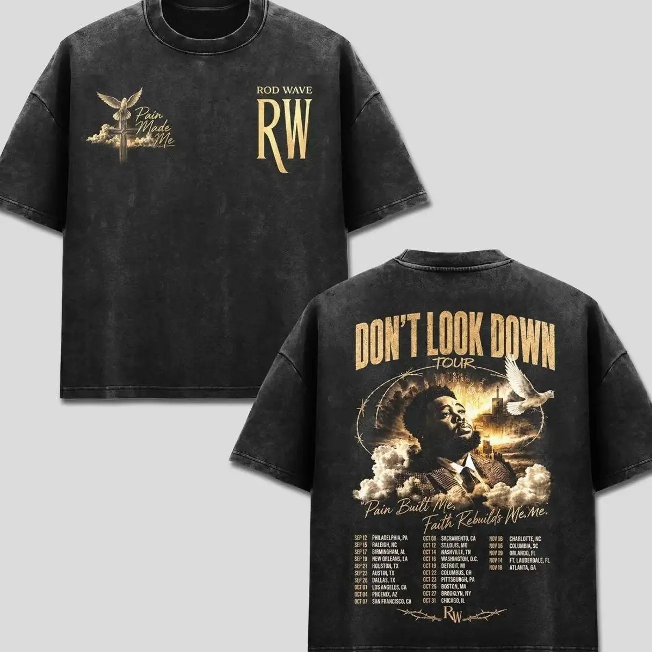 Rod Wave Unisex Oversized Graphic T-Shirt - Soft Acid Washed Cotton, Classic Crew Neck Short Sleeve, Seamless, Loose-Fitting, Rib, Apparel, Tops, Menswear Clothes, Relaxed Casual, S-3XL 67B