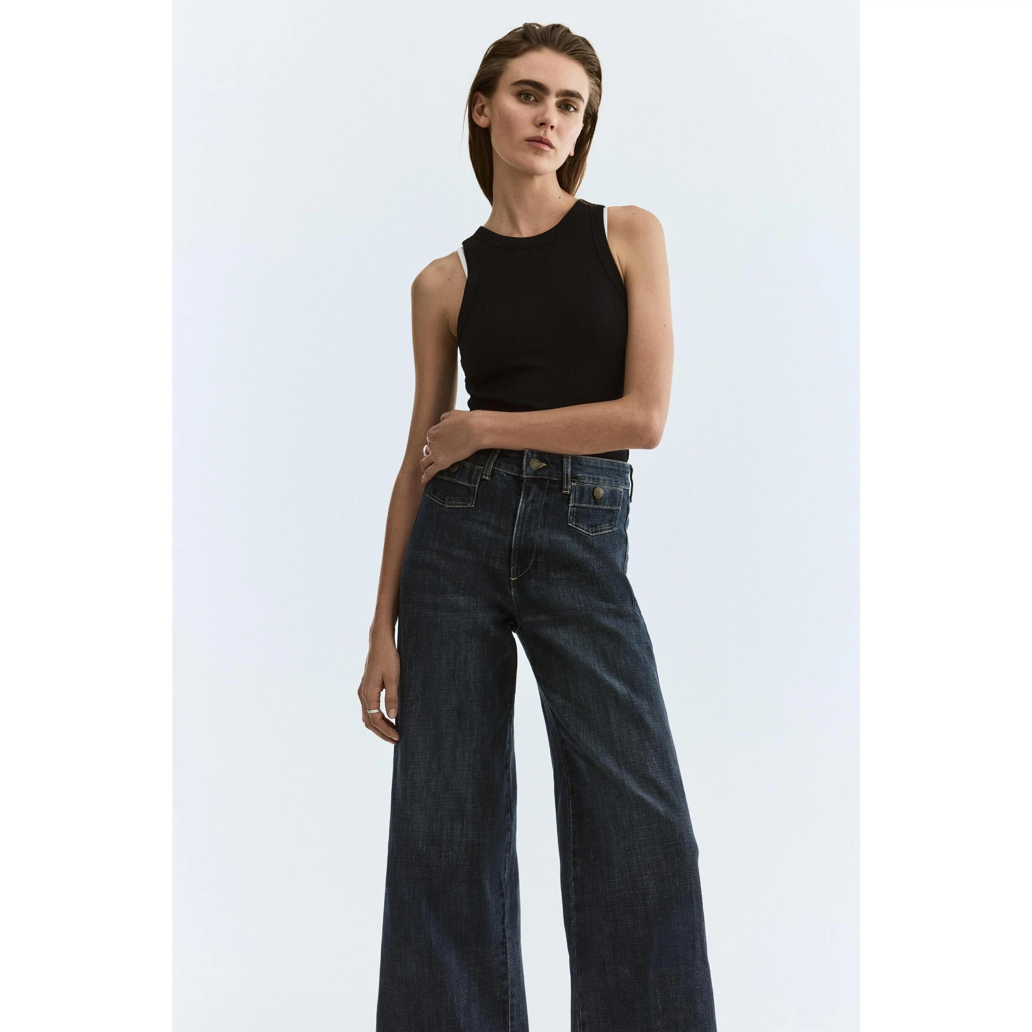 H&M Wide High Waist Ankle Jeans