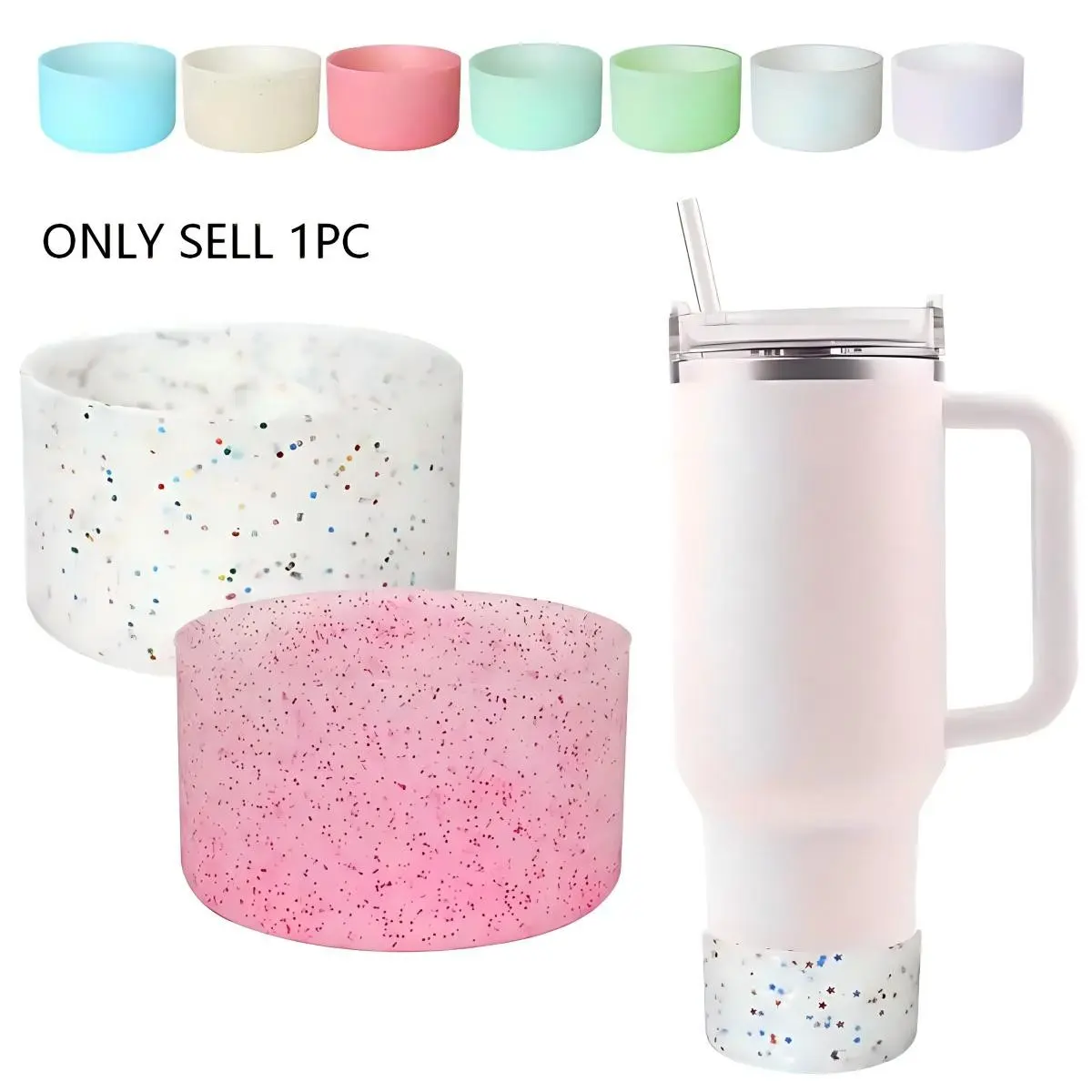 Silicone Glitter Bottle Bottom Sleeve Cup Accessories Drinking Gadgets Anti-Slip Water Bottle Pad Heat Insulation Sports Cup Cover for Tumbler Drink Covers Silicone Bottle Covers For Travel