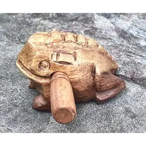 2.75 Inch Thai Guiros Percussion Instruments Wooden Frog, Wooden Frog Musical Instrument  Decor Handcrafted Decoration ( 2.75")
