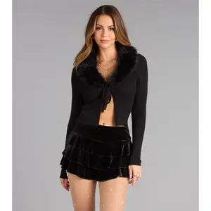 Flirty Flounce Velvet Ruffle Mini Skort