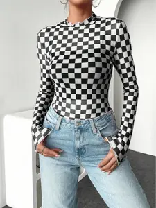 Women's & Chessboard Plaid Pattern Mesh Breathable Long Sleeve Top, Thin Sun Protection Sexy Blouse, Casual Summer Fashion Tee