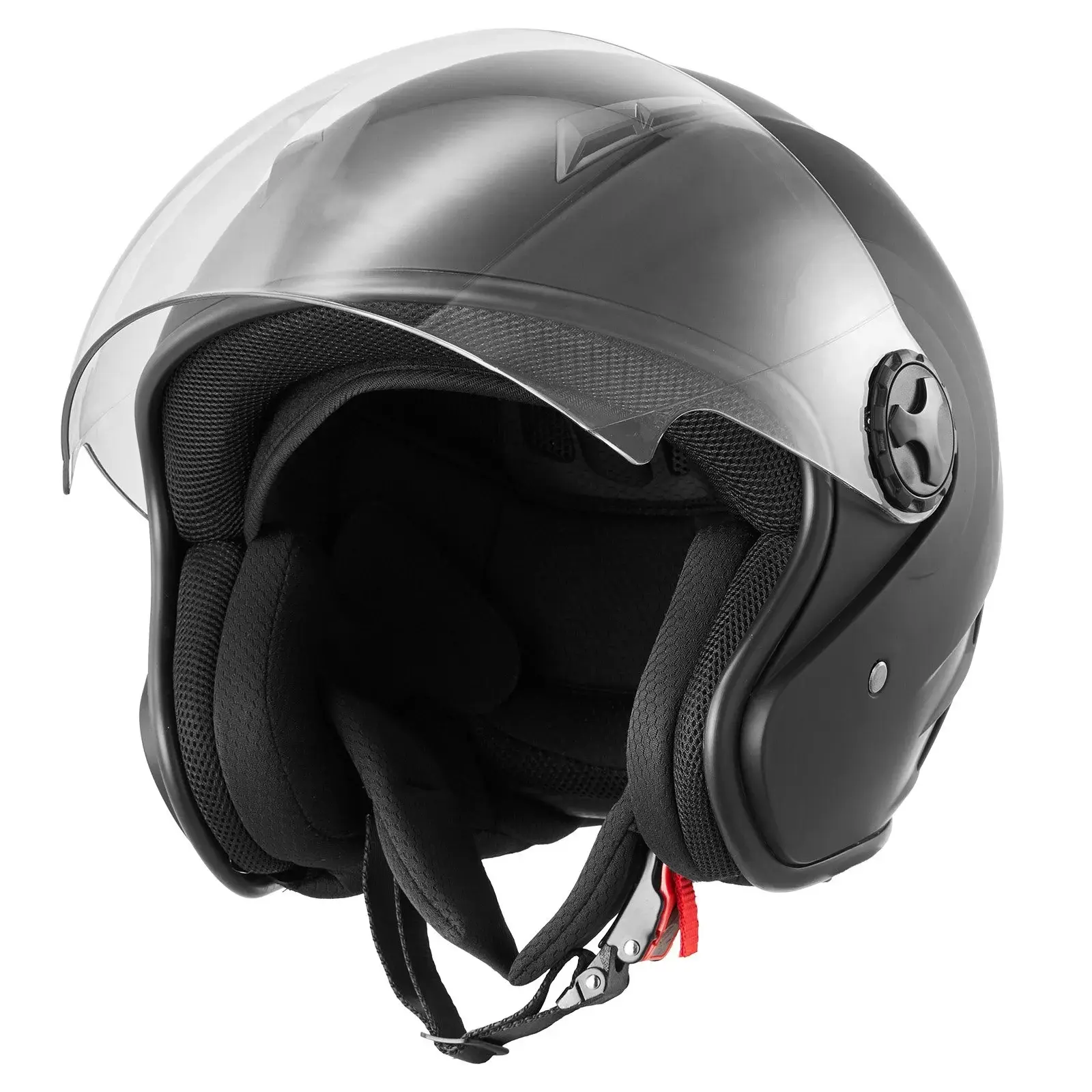 Adult DOT Approved 3/4 Open Face Motorcycle Helmet, Matte Black (L) - Clear Visor, Detachable Liner, Comfortable for Motocross Dirt Bike Street Use