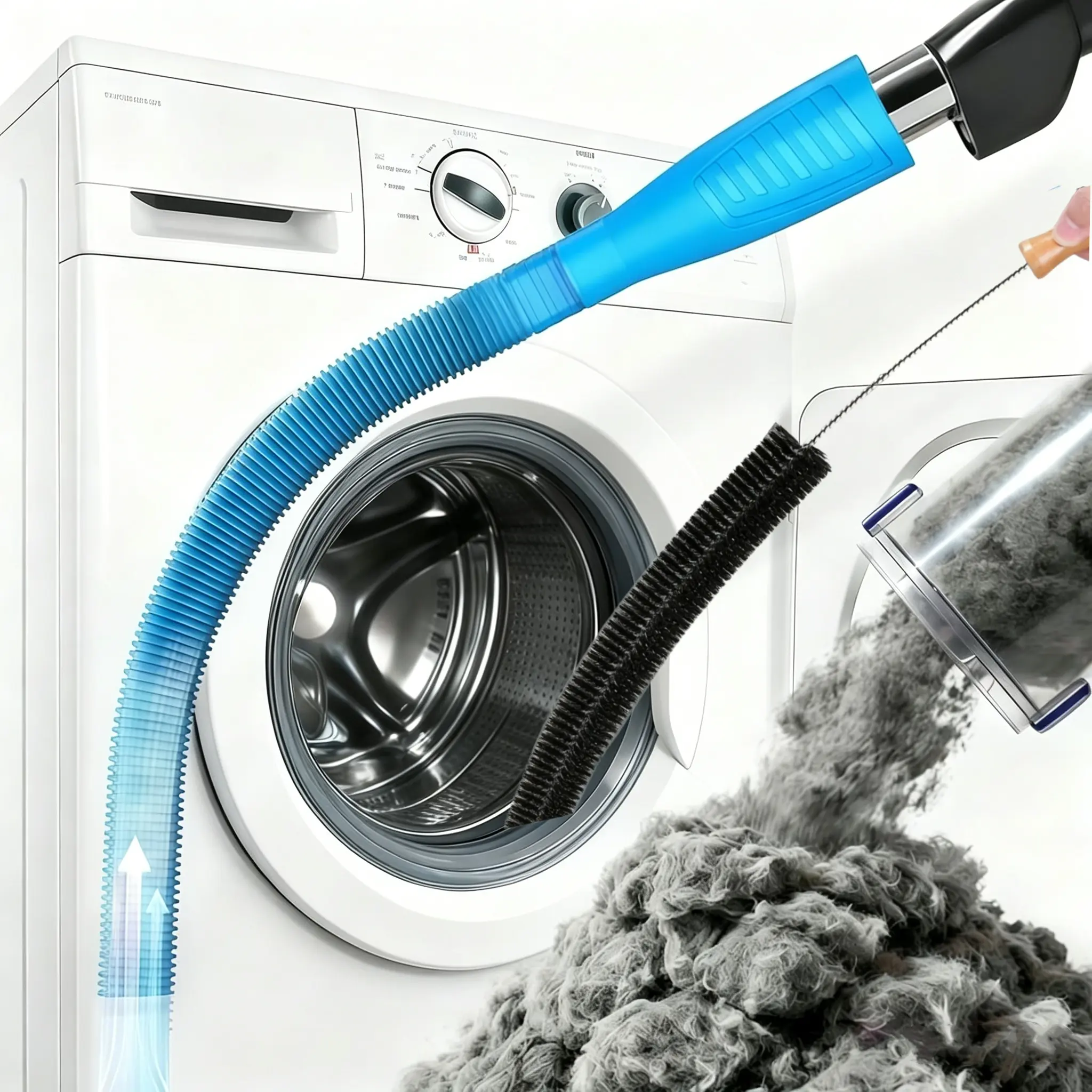 Dryer Vent Cleaner Kit - Universal Vacuum Hose Attachment & Lint Brush, Effectively Clean Clogged Dryer Ducts, Fit Most Vacuums for Dryer, Refrigerator Coils & Behind Appliances (Blue)