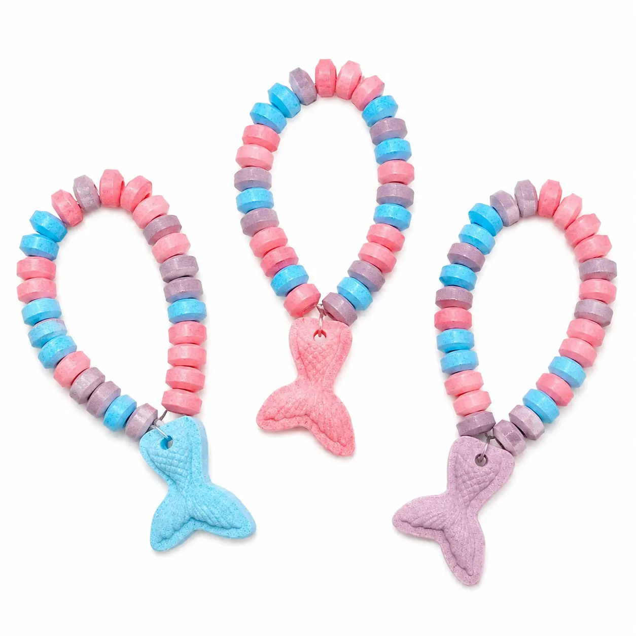 Mermaid Tail Fruit Chewy Candy Bracelets, 24-Pack Individually Wrapped Snack for Birthday Party Favors, Goodie Bags