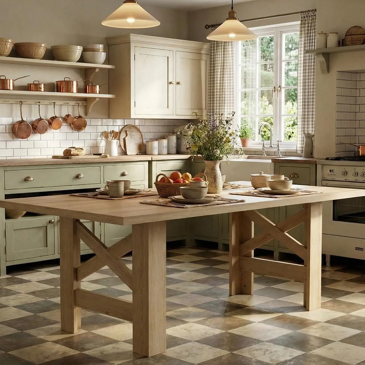 Garvee Large Wooden Farmhouse Dining Table, 71" Long, Seats 6-8, Sturdy Rectangular Kitchen Table with Thick Frame and Stable Triangular Legs, Ideal for Dining Room, Office, Natural Finish