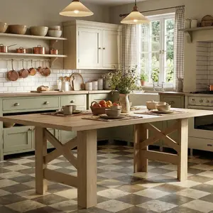 Garvee Large 71" Wooden Farmhouse Dining Table for 6-8 with Thick Sturdy Frame and Stable Triangular Legs, Rectangular Design, Available in Natural, Walnut, Retro Black, and Rustic Gray Finishes