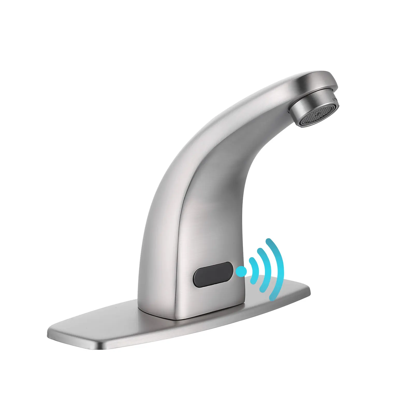 WOWOW Glam Traditional Brushed Nickel Brass Body Motion Sensor Faucet - Battery-Powered Touchless Infrared Bathroom Sink Faucet with Deckplate, Mixing Valve, Water-Saving Auto-Flow, Hot and Cold Water, Instruction Manual, Ideal for Schools