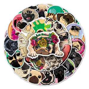 50pcs Cartoon Pug Dog Pattern Sticker, Waterproof Decorative Sticker For DIY Scrapbook, Guitar, Luggage, Skateboard, Funny Stickers, Sticker Packs