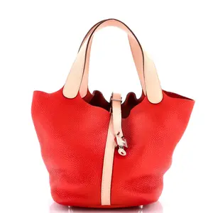 Pre-owned HERMÈS material Bucket Bags Hermes Bicolor Picotin Lock Bag Clemence with Swift MM by Rebag