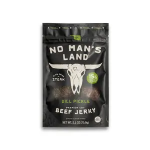 No Man’s Land Beef Jerky – Dill Pickle Flavor | Premium Hand-Cut Slow-Dried Steak Jerky, High Protein (15g), Low Sugar (1g), No MSG, No Nitrates, Made in Oklahoma USA | Bold Savory Snack