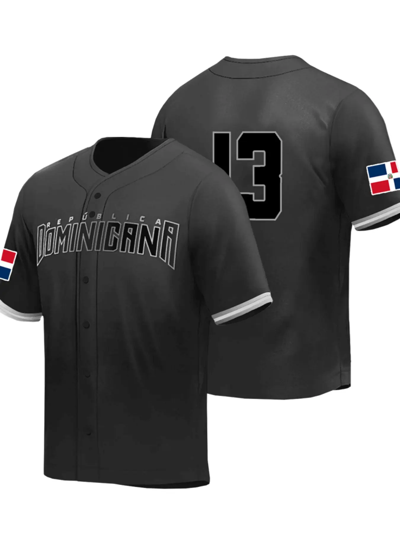Men's Dominican 13 Baseball Jersey, Sporty Jersey, Sports Style Jersey, Jersey Shirt, Sports Tops, Embroidered Letter and Number Design, Embroidery Sportswear, Casual Loose-Fit Breathable V Neck Tee for Training and Casual Wear All Seasons